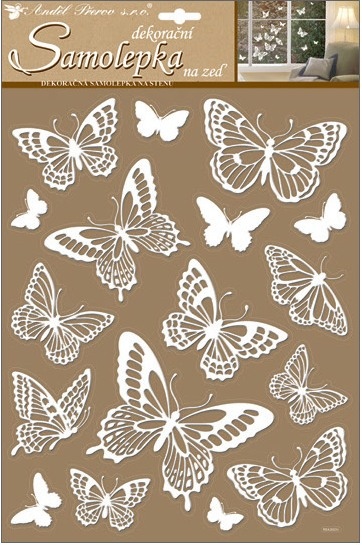 Samolepky na zeď bílí motýli s glitry 41x28 cm Anděl Přerov s.r.o.