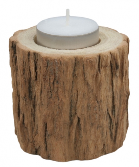 Dřevěný svícen špalíček na čajovou svíčku průměr cca 7 cm, výška cca 6 cm Anděl Přerov s.r.o.
