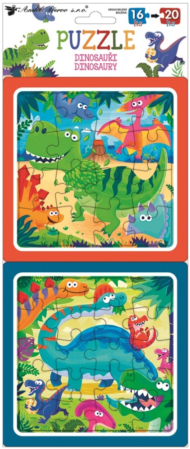 Puzzle 2 obrázky 15 x 15 cm, 16 a 20 dílků, dinosauři Anděl Přerov s.r.o.