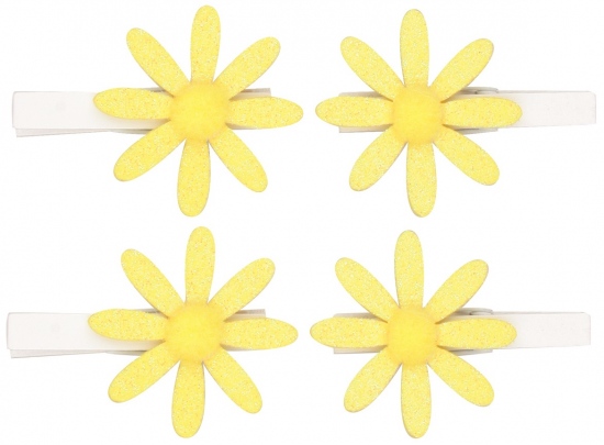 Kytičky žluté s glitry na kolíčku 5 cm, 4 ks v sáčku Anděl Přerov s.r.o.