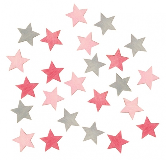 Dřevěné hvězdy růžové a šedé 2 cm, 24 ks Anděl Přerov s.r.o.