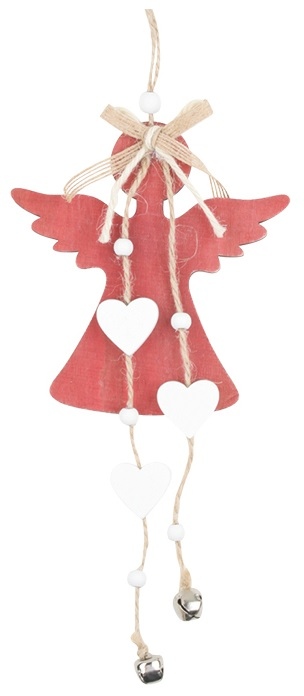 Anděl dřevěný na zavěšení 11 x 25 cm, červený Anděl Přerov s.r.o.