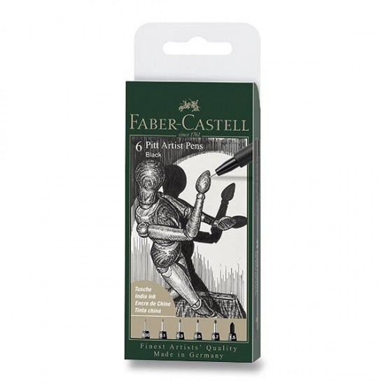 Popisovač Faber-Castell Pitt Artist Pen sada 6 ks, různé hroty, černý Faber-Castell