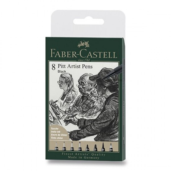 Popisovač Faber-Castell Pitt Artist Pen sada 8 ks, různé hroty, černý Faber-Castell