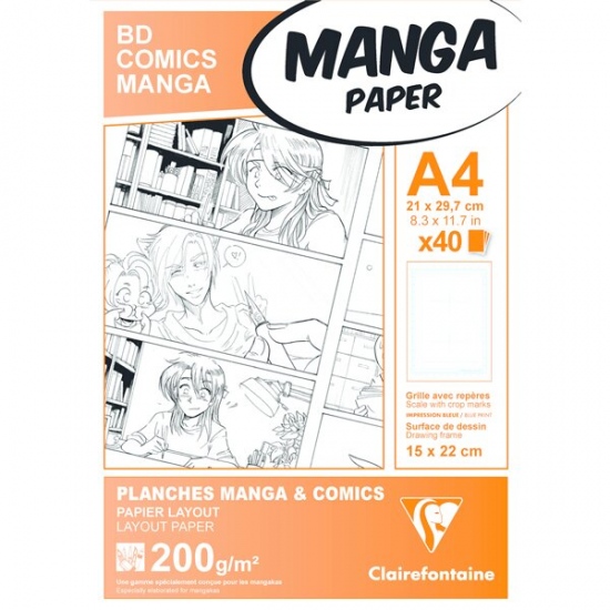 Blok Clairefontaine Manga BD Comic squares A4, 40 listů, 200g Clairefontaine