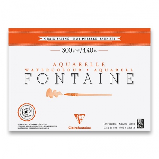 Akvarelový blok Clairefontaine Fontaine Hot Pressed 23 x 31 cm, 20 listů, 300 g Clairefontaine