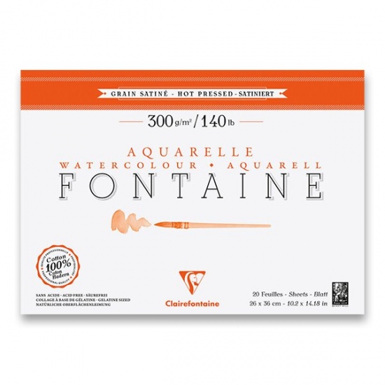 Akvarelový blok Clairefontaine Fontaine Hot Pressed 26 x 36 cm, 20 listů, 300 g Clairefontaine