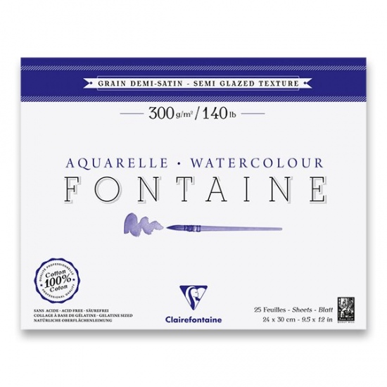 Akvarelový blok Clairefontaine Fontaine Semi Glazed 24 x 30 cm, 25 listů, 300 g Clairefontaine