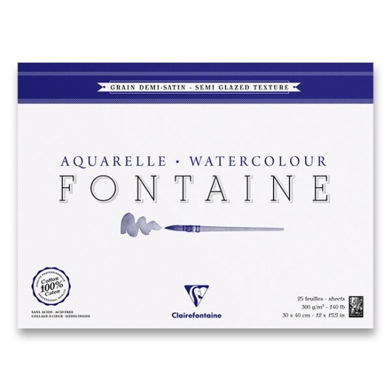 Akvarelový blok Clairefontaine Fontaine Semi Glazed 30 x 40 cm, 25 listů, 300 g Clairefontaine