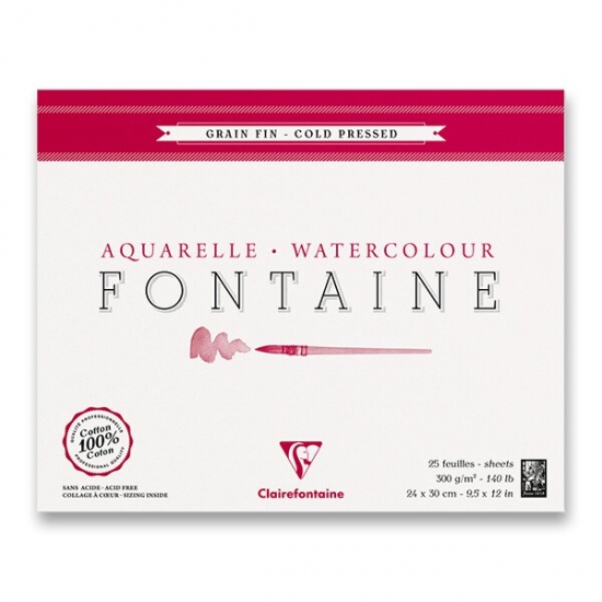 Akvarelový blok Clairefontaine Fontaine Cold Pressed 24 x 30 cm, 25 listů, 300 g Clairefontaine