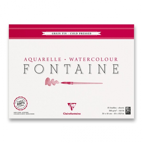 Akvarelový blok Clairefontaine Fontaine Cold Pressed 30 x 40 cm, 25 listů, 300 g Clairefontaine