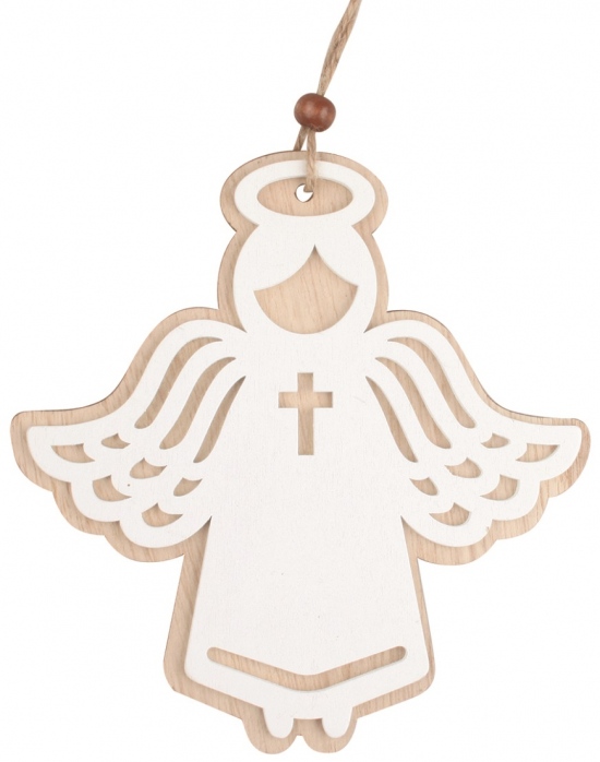 Dřevěný anděl na zavěšení s křížkem 15 cm Anděl Přerov s.r.o.