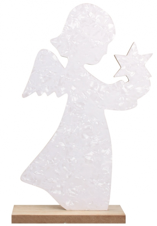 Dřevěný anděl na postavení bílý s hvězdou 21 cm Anděl Přerov s.r.o.