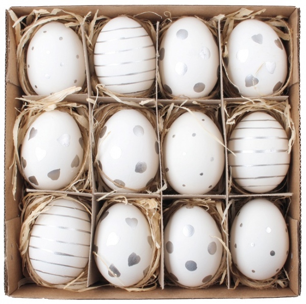 Vajíčka se stříbrným zdobením 6 cm, 12 ks v krabičce Anděl Přerov s.r.o.
