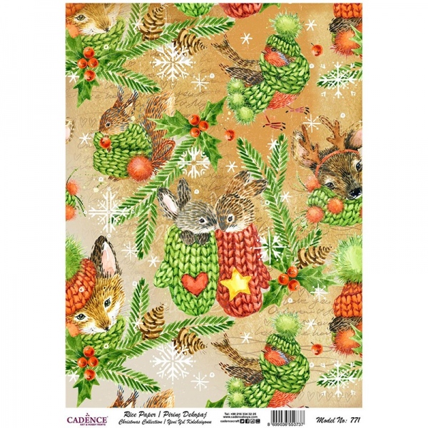 Rýžový papír A4 - Vánoční kolekce, zvířátka v rukavičkách Aladine
