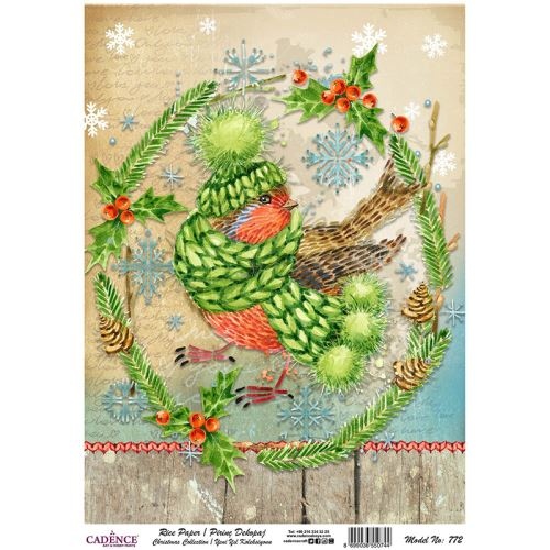 Rýžový papír A4 - Vánoční kolekce, ptáček se šálou Aladine