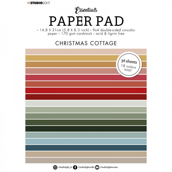 Blok barevných papírů Studio Light, A5 (36 listů) – vánoční barvy Aladine