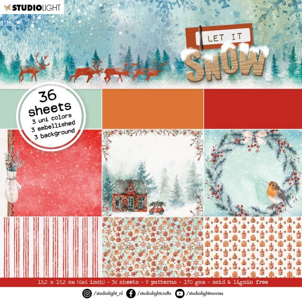 Blok vzorovaných papírů Studio Light, 15 x 15 cm – Let it Snow, červené variace Aladine