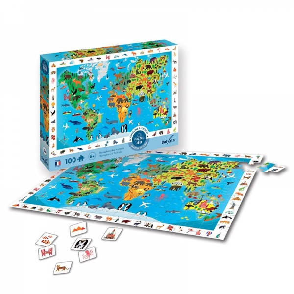Puzzle - mapa světa se zvířaty Montessori