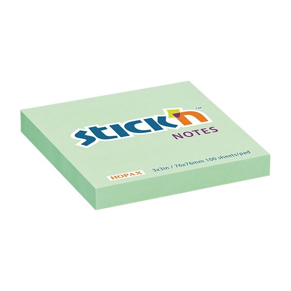 Samolepicí bloček Hopax Stick’n Pastel Notes 76 × 76 mm, 100 listů, výběr barev zelená Stick’n by Hopax