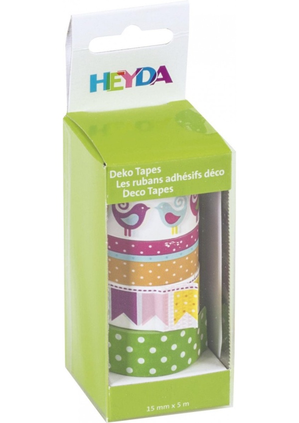 HEYDA samolepící washi papírové pásky - sada ptáčci 1,5 cm x 5 m ( 4 ks ) DAVER, spol. s r.o.