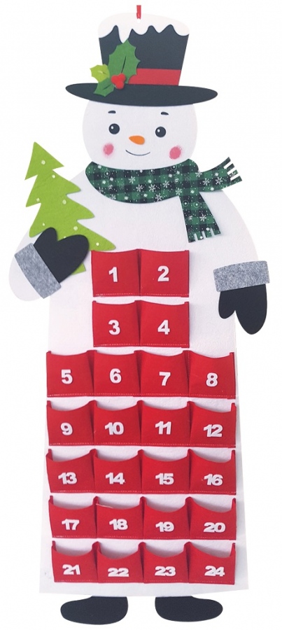 Adventní kalendář sněhulák na pověšení 38,5 x 94 cm, červený Anděl Přerov s.r.o.