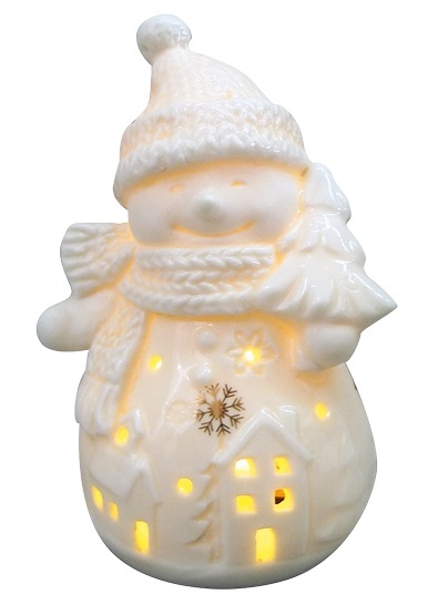 Porcelánový sněhulák s LED 6,5 x 10,5 cm Anděl Přerov s.r.o.