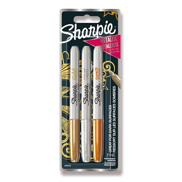 Permanentní popisovač Sharpie Metallic Clip Strip sada 3 ks, 12 blistrů, metalické barvy Sharpie