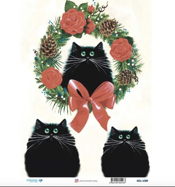 Rýžový papír, A4 - Vánoce s černou kočkou Aladine
