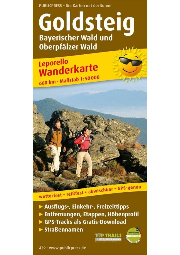 Goldsteig, Bavorský les a Hornofalcký les 1:50 000 / turistická mapa