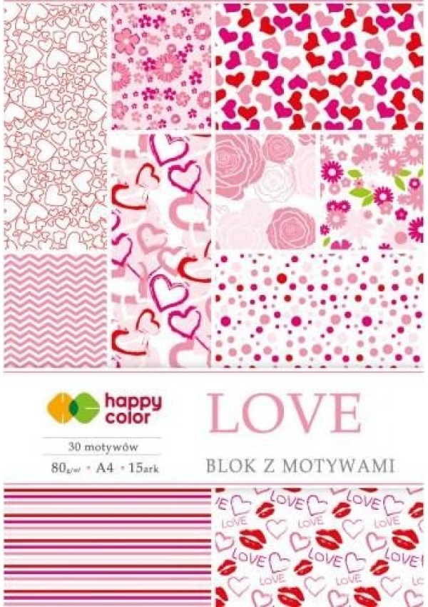 Blok se vzorovanými papíry A4 - Love 80 g