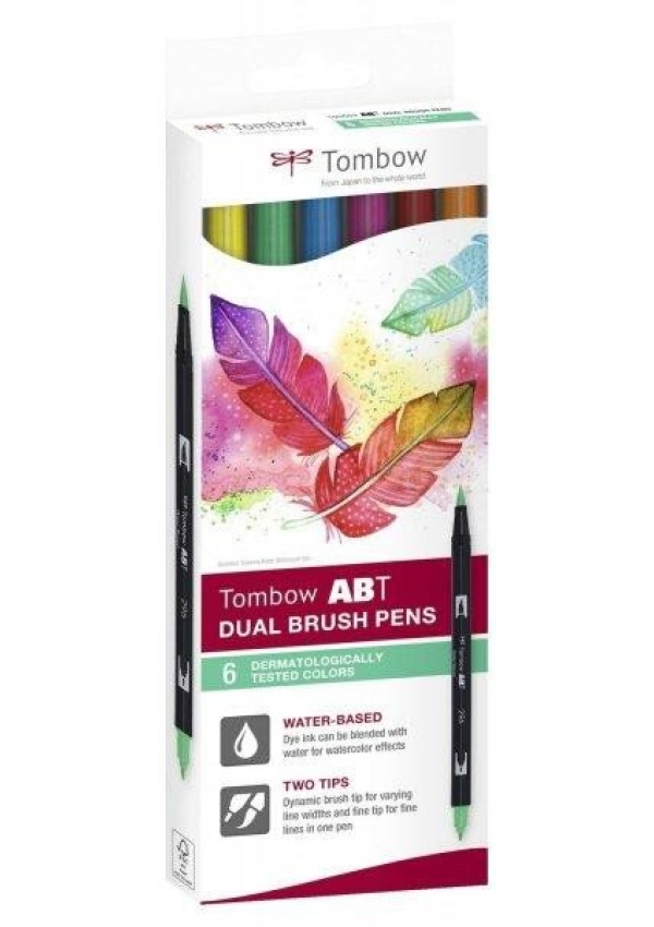 Tombow ABT Dual Pen Brush Sada oboustranných štětcových fixů - Dermatologicaly 6 ks KALIA paper, s.r.o.