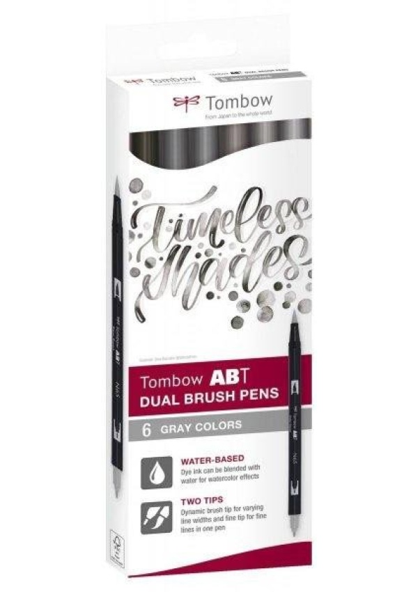 Tombow ABT Dual Pen Brush Sada oboustranných štětcových fixů - Grey colours 6 ks KALIA paper, s.r.o.