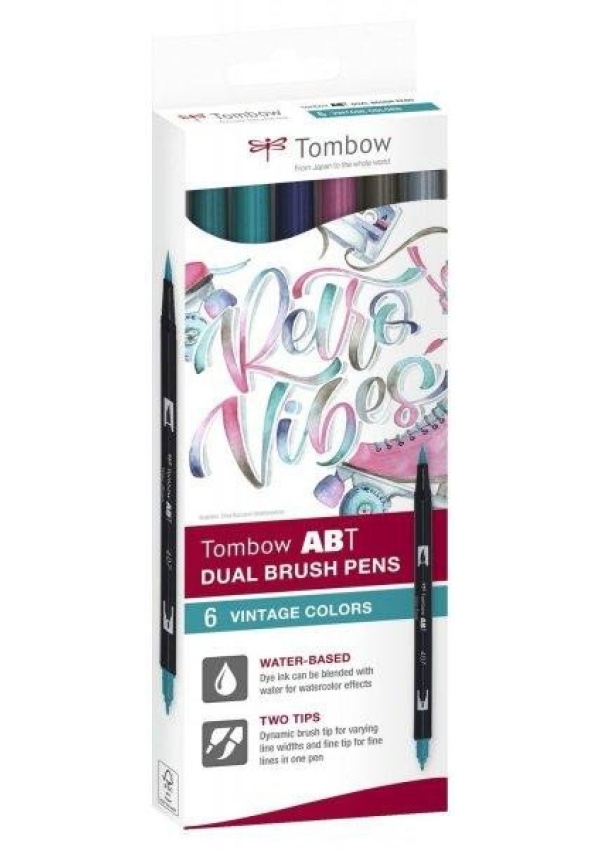 Tombow ABT Dual Pen Brush Sada oboustranných štětcových fixů - Vintage colours 6 ks KALIA paper, s.r.o.