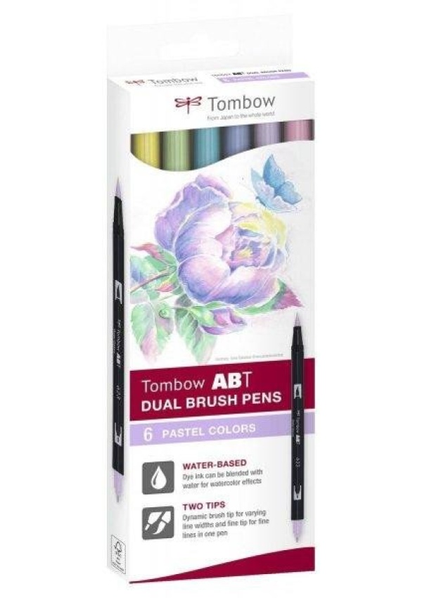 Tombow ABT Dual Pen Brush Sada oboustranných štětcových fixů - Pastels 6 ks KALIA paper, s.r.o.