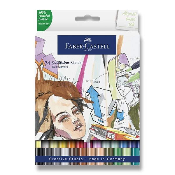 Popisovač Faber-Castell Goldfaber Sketch Dual Marker sada, 24 barev Faber-Castell