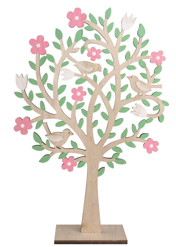 Strom dřevěný s růžovými květy na postavení 30 cm Anděl Přerov s.r.o.