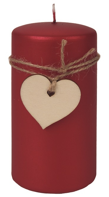 Svíčka červená s dřevěným srdcem válec 7 x 14 cm, 48 hodin Anděl Přerov s.r.o.