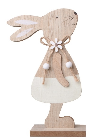 Zajíc dřevěný s béžovou sukní na postavení 11,5 x 20 cm Anděl Přerov s.r.o.