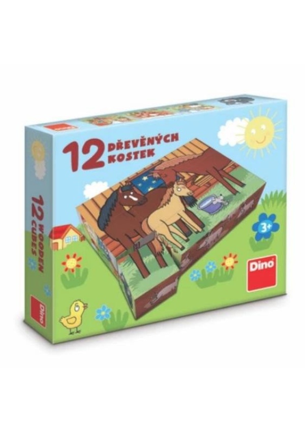Domácí zvířátka - Dřevěné kostky 12 ks Dino Toys s.r.o.