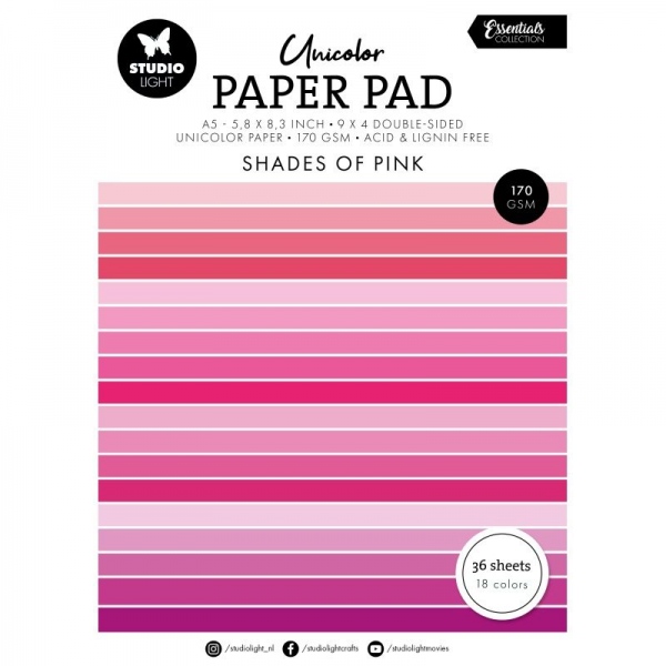 Blok barevných papírů Studio Light, A5, 36 l. - odstíny růžové Aladine