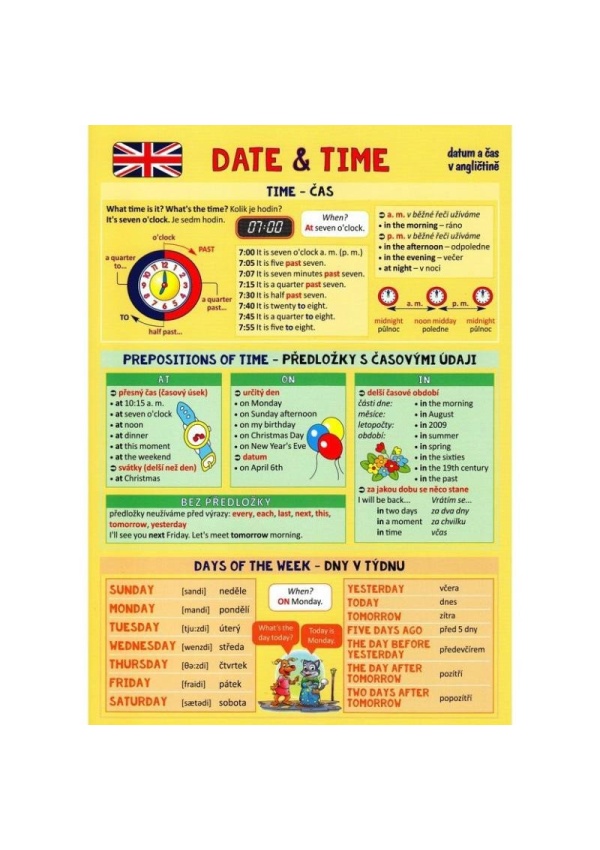 Angličtina Date & Time - Pomůcka pro školáky