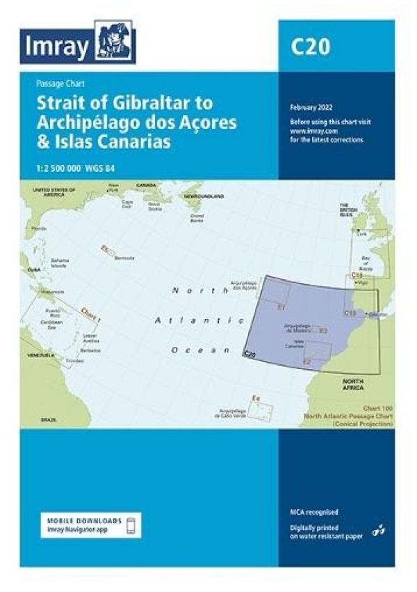 Imray Chart C20, Strait of Gibraltar to Archipelago dos Acores a Islas Canarias Passage Chart