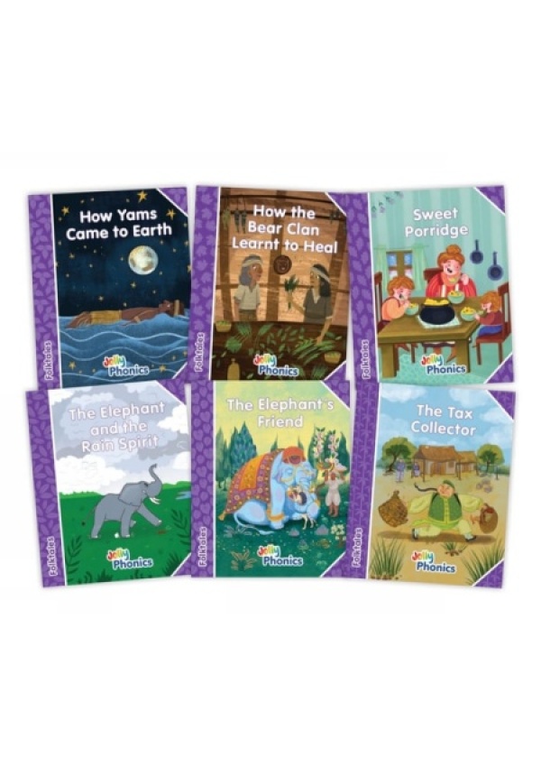 Jolly Phonics Folktales Purple Readers (Level 5) Complete Set (1-6), in Precursive Letters (British English edition)