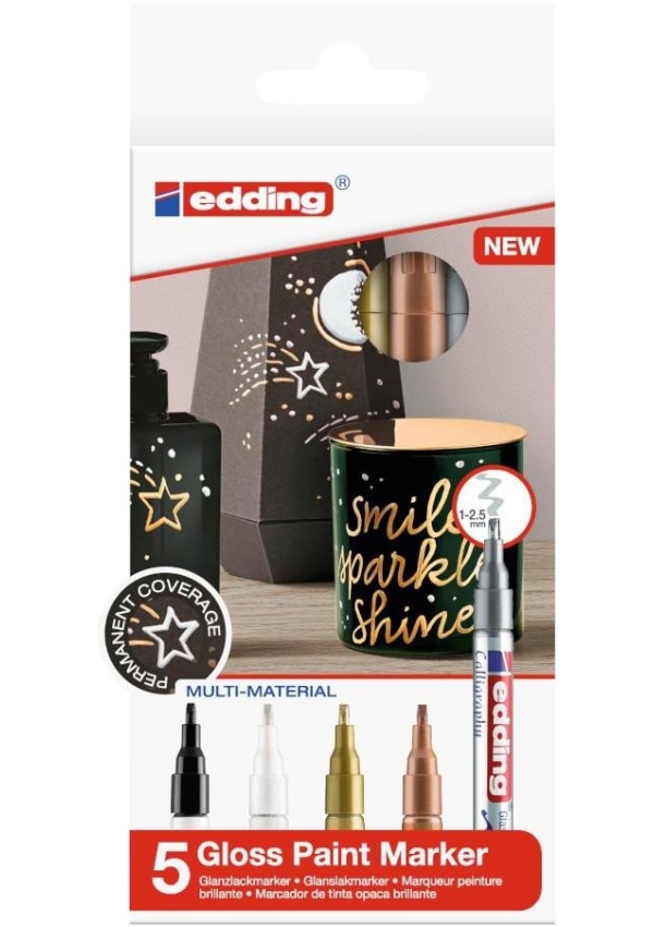 Edding Lakový popisovač 753 kaligrafický, Metal sada 5 ks