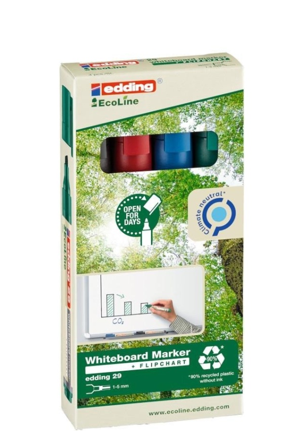 Edding Popisovač na bílé tabule EcoLine 29 - sada 4 ks, základ. barvy