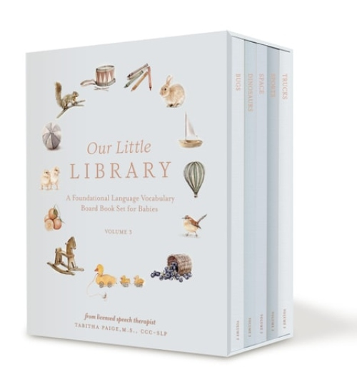 Our Little Library Vol. 3, A Foundational Language Vocabulary Board Book Set for Babies, Including Bugs, Dinosaurs, Sports, Space, and Tools