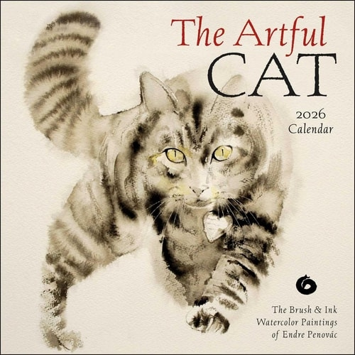 Artful Cat 2026 Wall Calendar, Brush a Ink Watercolor Paintings