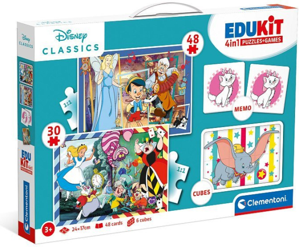 Edukit Disney Classics 4v1 (pexeso, 48 + 30 puzzle, 6 kostek)