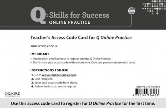 Q: Skills for Success Online Practice Teacher Access Code Card